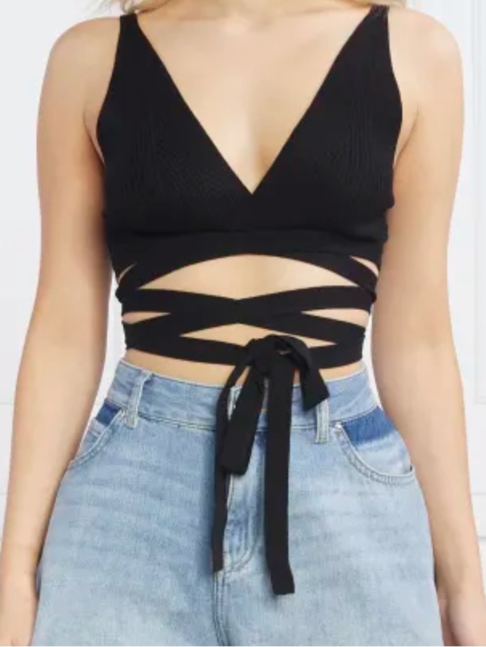 Pinko Black Cross Strap Crop Top with Green Camo Pants